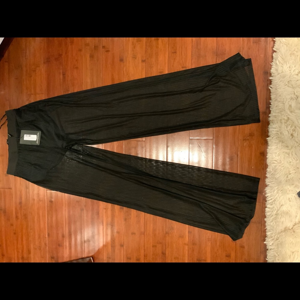 Shamira Black Sheer Stripe Wide Leg Trousers